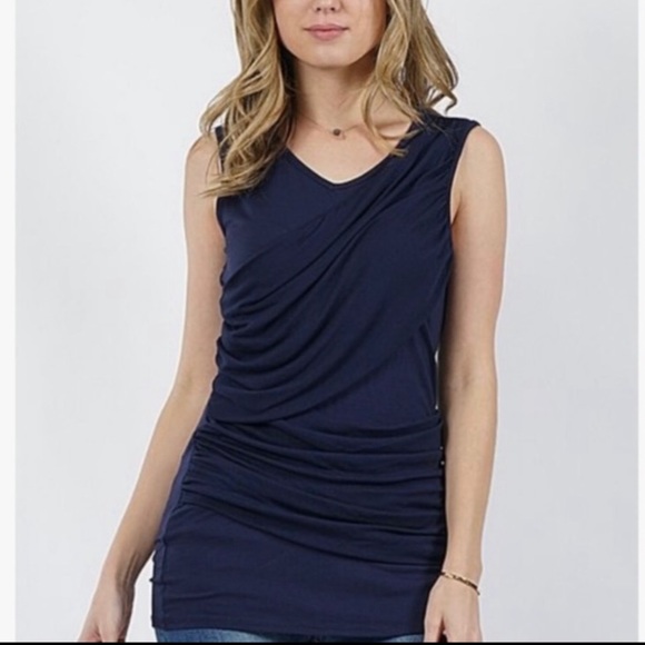 CaBI SLEEVELESS DOUBLE DRAPED NAVY BLUE TOP - Picture 1 of 11